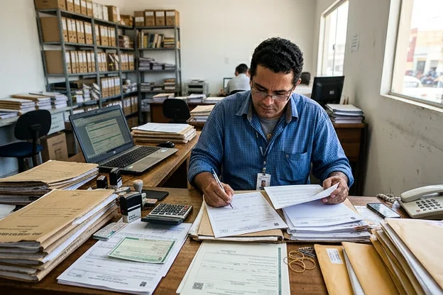 Despachante trabalhando com documentos em Mossoró.